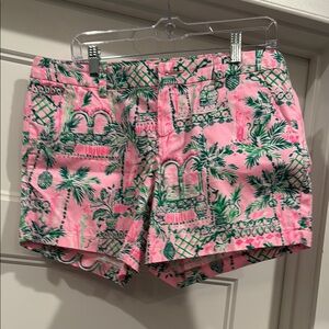 Pink and Green Patterned Women's Shorts